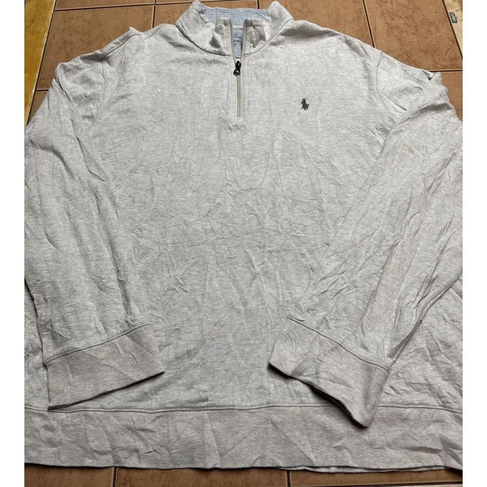 Polo Ralph Lauren Beige Cotton‎ Viscose 1/4 Zip Pullover Pony Sweater Sz XXL